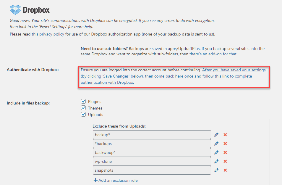 authenticating dropbox