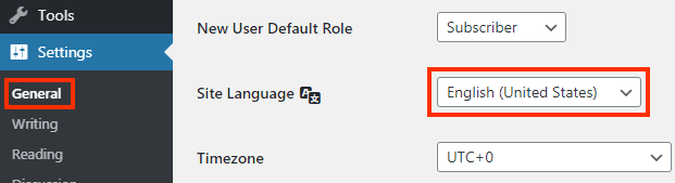 changing language in wordpress dashboard