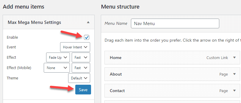 enable mega menu