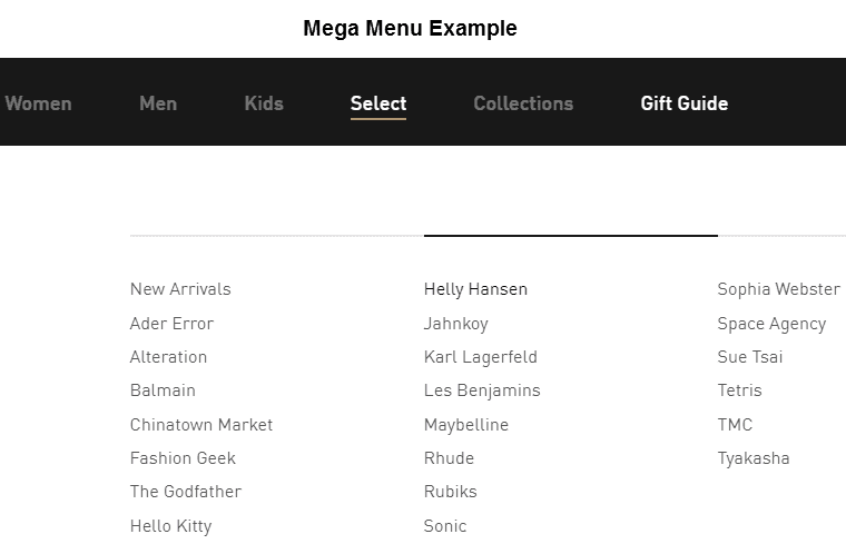 mega menu