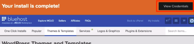 mojo marketplace wordperss installation credentials