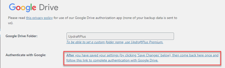 updraftplus authentication with google