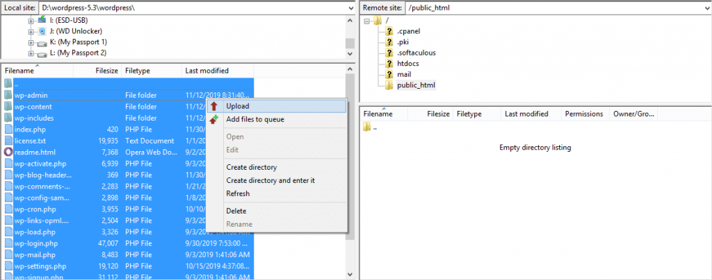 uploading wordpress using FTP client
