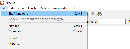 File manager in FTP software filezilla
