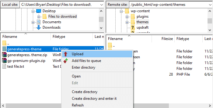 uploading theme to your WordPress via FTP software